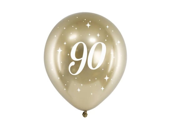 Balony Glossy, nadruk 90, złote, 30 cm, 6 sztuk PartyDeco