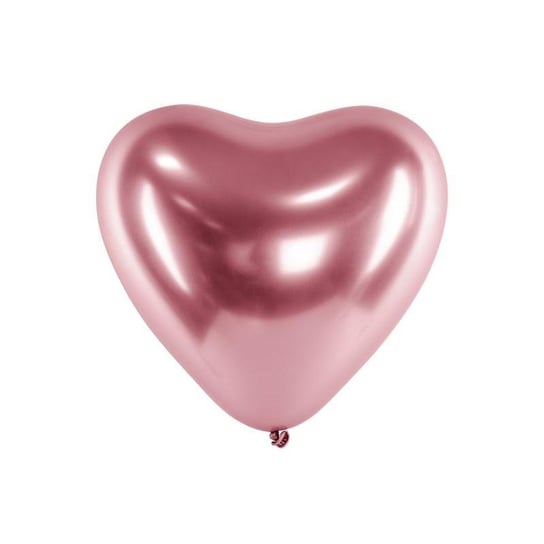 Balony Glossy, Serca, efekt chromu, kolor różowe złoto, 50 sztuk PartyDeco