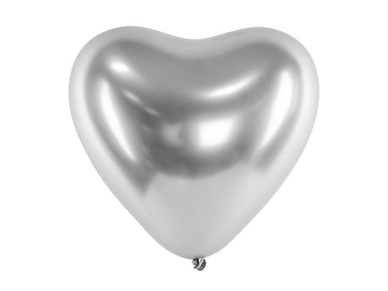 Balony Glossy, Serca, efekt chromu, kolor srebrny, 50 sztuk PartyDeco