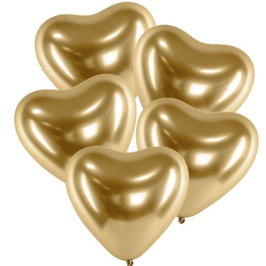 Balony Glossy Złote Serca - 5 Sztuk Chromowane Błyszczące Inna marka