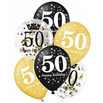 Balony gumowe, 50 urodziny, 6 sztuk PartyPal