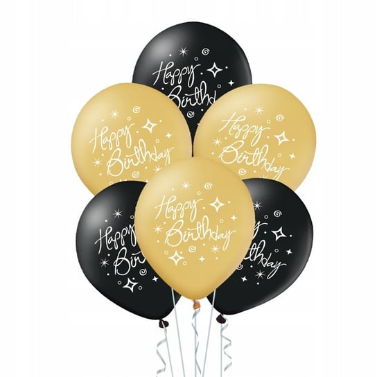 Balony gumowe Happy Birthday urodziny złote czarne PartyPal