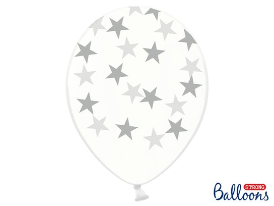 Balony, gwiazdki, 14", biało-srebrne, 6 sztuk PartyDeco