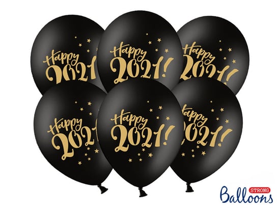 Balony, Happy 2021!, Pastel Black, 30 cm, 6 sztuk Party Deco