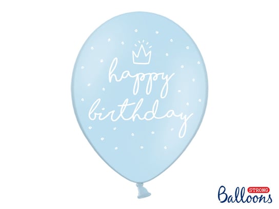 Balony, Happy Birthday, błękitne, 12", 50 sztuk PartyDeco