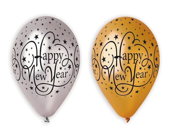 Balony Happy New Year, złote i srebrne, 12 cali, 25 sztuk Gemar