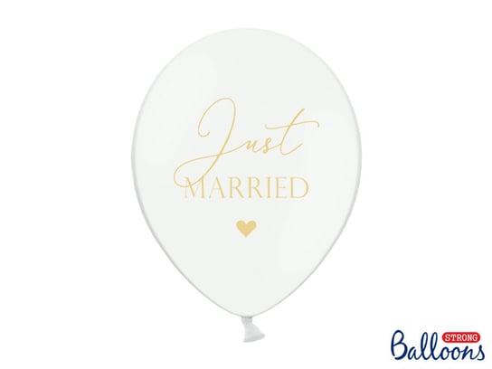 Balony, Just Married, 12", białe, 50 sztuk PartyDeco