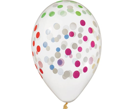 Balony, Konfetti kolorowe, transparentne, 13", 5 sztuk Gemar