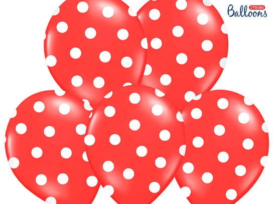 Balony, kropki, 14", czerwone, 6 sztuk PartyDeco