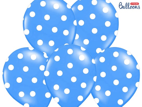 Balony, kropki, 14", niebiesko-białe, 6 sztuk Strong