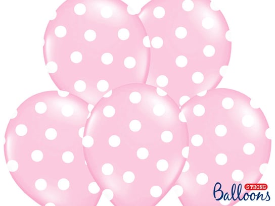 Balony, kropki, 14", różowo-białe, 6 sztuk Strong