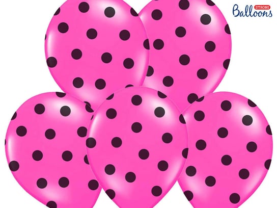 Balony, kropki, 14", różowo-czarne, 50 sztuk PartyDeco