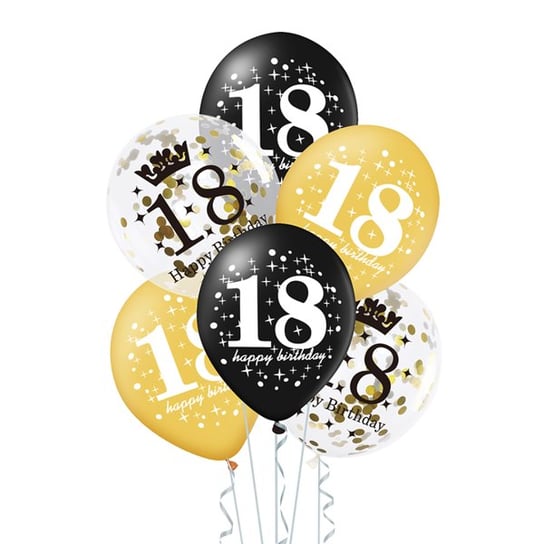 Balony Lateksowe 18 Urodziny Złoto-Czarne PartyPal