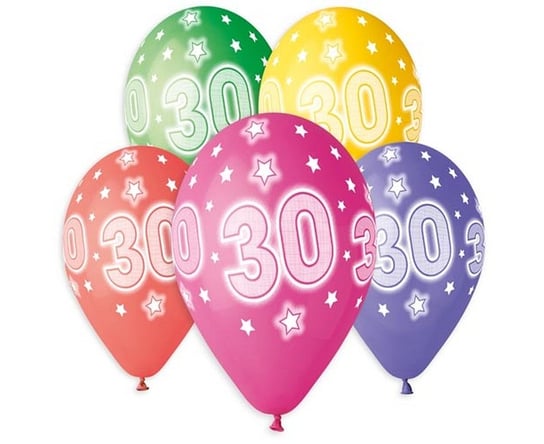 Balony lateksowe, 30 urodziny, 13" mix, 5 sztuk GoDan