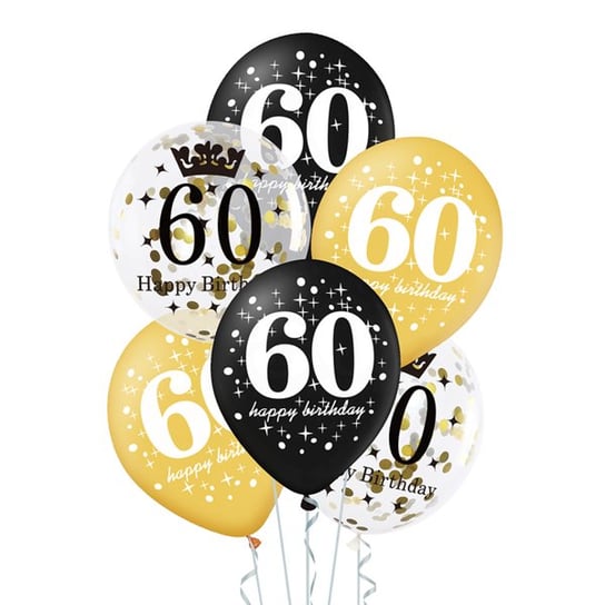 Balony Lateksowe  60 Urodziny Złoto-Czarne PartyPal