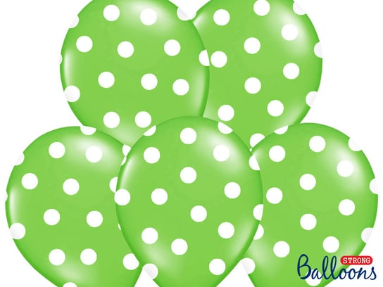 Balony lateksowe, Kropki, 14", zielone, 6 sztuk Strong
