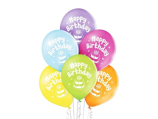 Balony lateksowe mix kolorów Happy Birthday - 6 szt. BELBAL