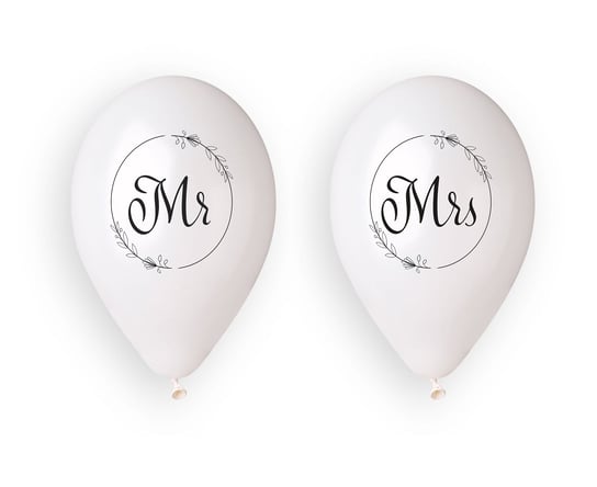 Balony lateksowe, Mr i Mrs w kółeczku, 13", białe, 4 sztuki Gemar