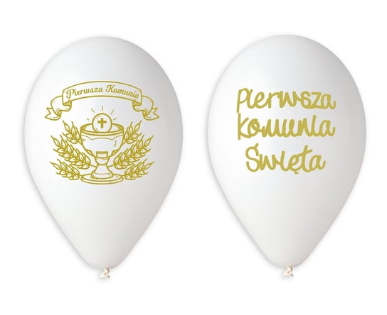 Balony lateksowe, Pierwsza Komunia, 13", białe, 5 sztuk GoDan