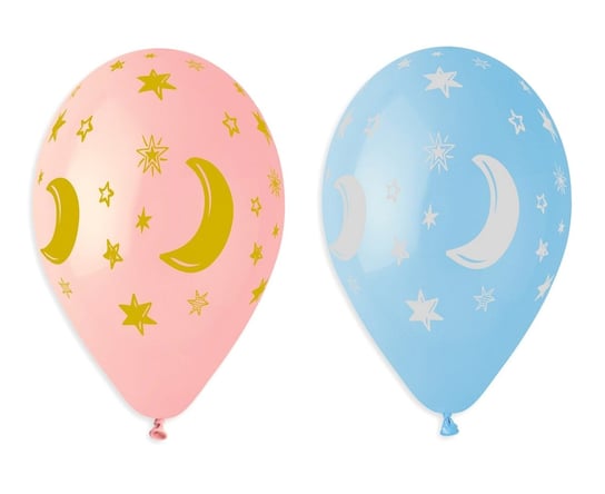 Balony lateksowe Premium, księżyce i gwiazdki, 13", 5 sztuk GODAN