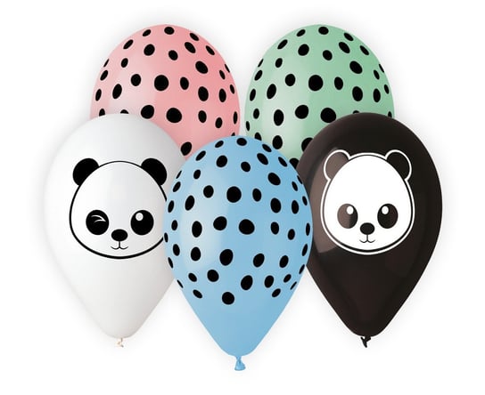 Balony lateksowe Premium, panda, 13", mix, 5 sztuk Gemar
