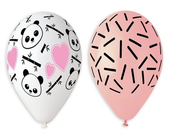 Balony lateksowe Premium, panda i serca, 13", 5 sztuk Gemar