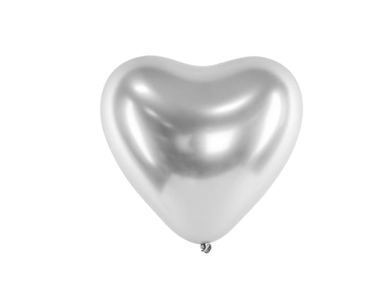 Balony lateksowe Serca Glossy srebrne - 30 cm - 5 szt. PartyDeco