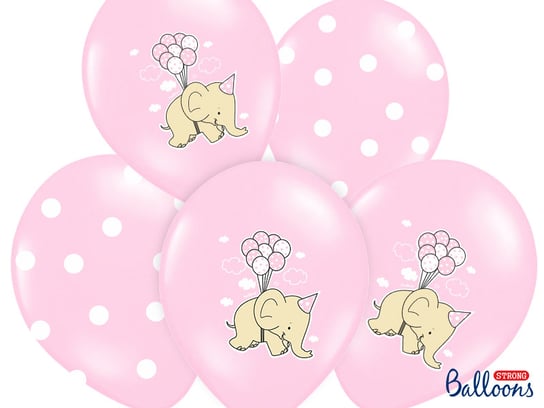 Balony lateksowe, Słonik, 14", różowy, 6 sztuk PartyDeco