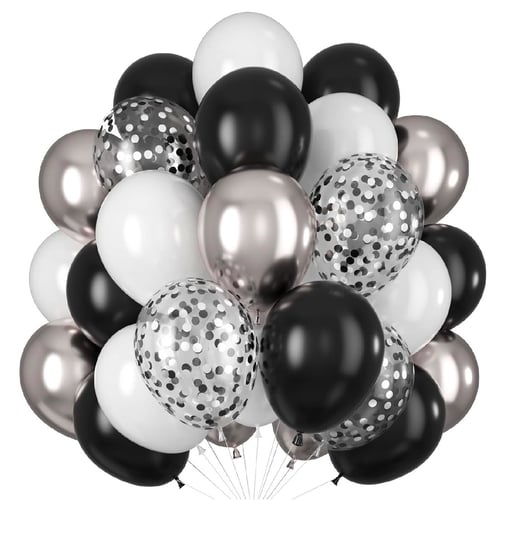 Balony lateksowe srebrno czarne Gotowy Zestaw Urodzinowy Sylwestra Karnawał Szafran Limited