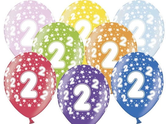 Balony lateksowe z cyferką 2 - mix - 37 cm - 5 szt. PartyDeco