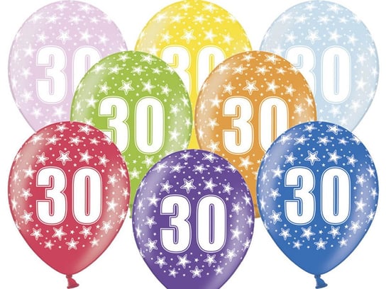 Balony lateksowe z cyferką 30 - mix - 37 cm - 50 szt. PartyDeco