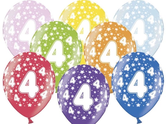 Balony lateksowe z cyferką 4 - mix - 37 cm - 5 szt. PartyDeco