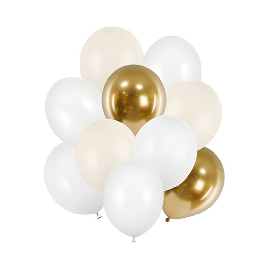 Balony lateksowe zestaw białe kremowe złote metaliczne 30cm 10szt ABC