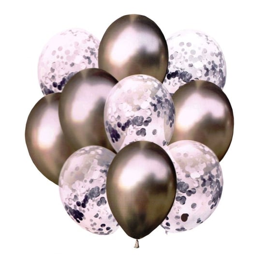 Balony metaliczne + konfetti - 10szt 33cm srebrne MK Trade