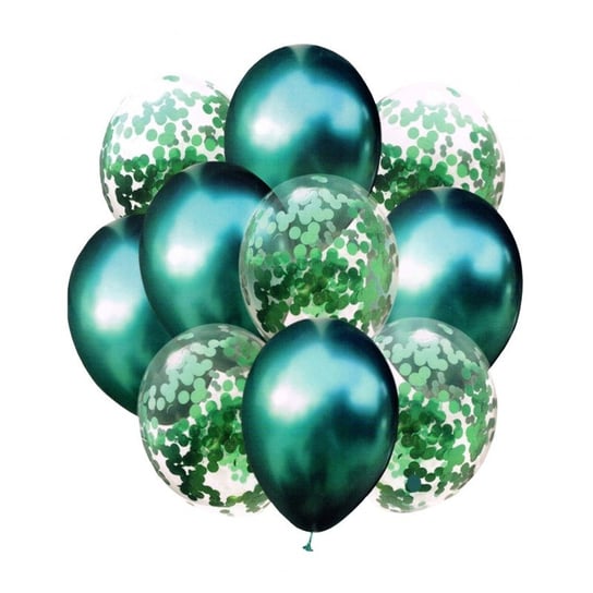Balony metaliczne + konfetti 10szt 33cm zieleń MK Trade