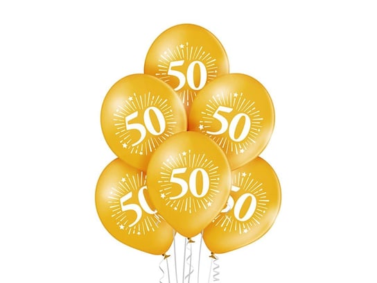 Balony metaliczne z nadrukiem "50" - 6 szt. BELBAL