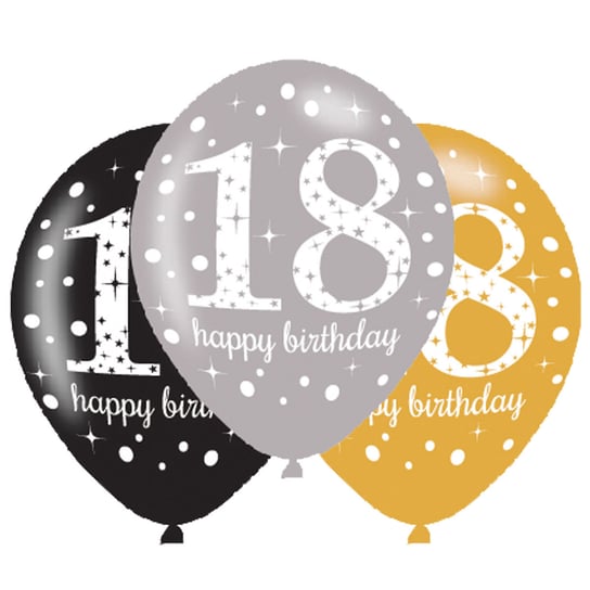 Balony metalizowane, 18. Urodziny, Happy Birthday, 6 sztuk Amscan