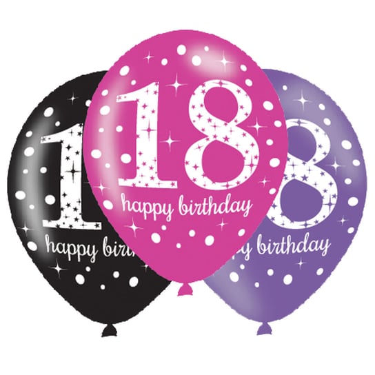 Balony metalizowane, 18 Urodziny, Happy Birthday, 6 sztuk Amscan