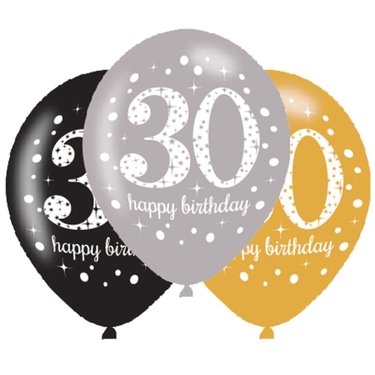 Balony metalizowane, 30. Urodziny, Happy Birthday, 6 sztuk Amscan