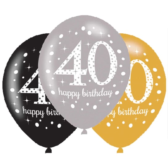 Balony metalizowane, 40. Urodziny, Happy Birthday, 6 sztuk Amscan