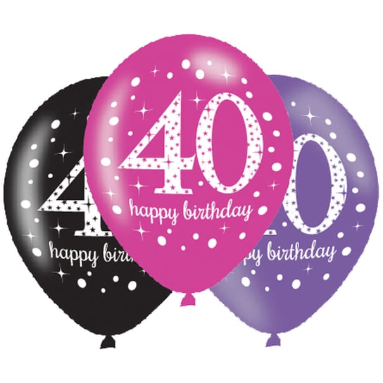 Balony metalizowane, 40. Urodziny, Happy Birthday, 6 sztuk Amscan