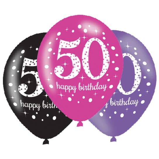Balony metalizowane, 50. Urodziny, Happy Birthday, 6 sztuk Amscan