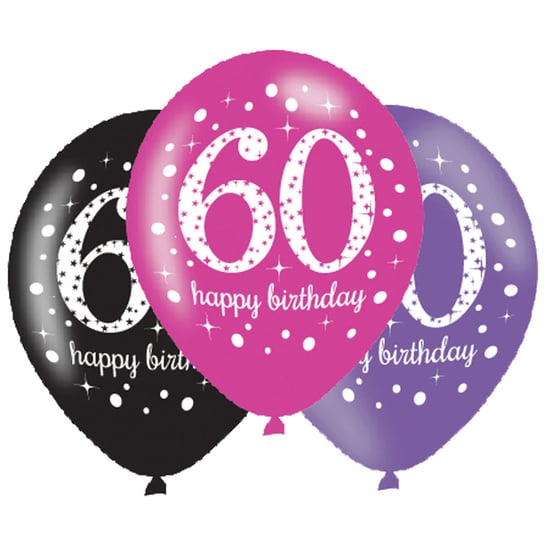 Balony metalizowane, 60. Urodziny, Happy Birthday, 6 sztuk Amscan
