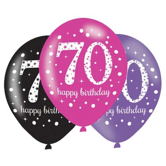 Balony metalizowane, 70. Urodziny, Happy Birthday, 6 sztuk Amscan