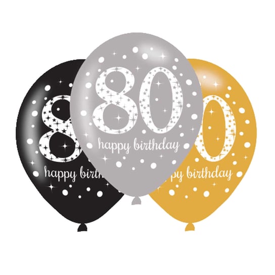 Balony metalizowane, 80. Urodziny, Happy Birthday, 6 sztuk Amscan