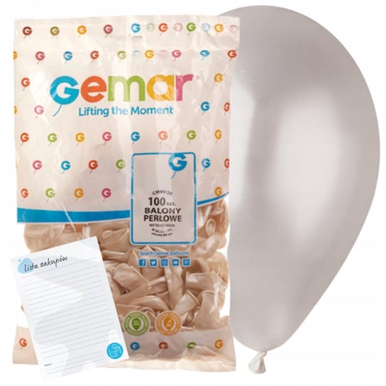 Balony metalizowane GEMAR 100 sztuk baloniki ECRU perłowe chrzciny urodziny Torby Pro