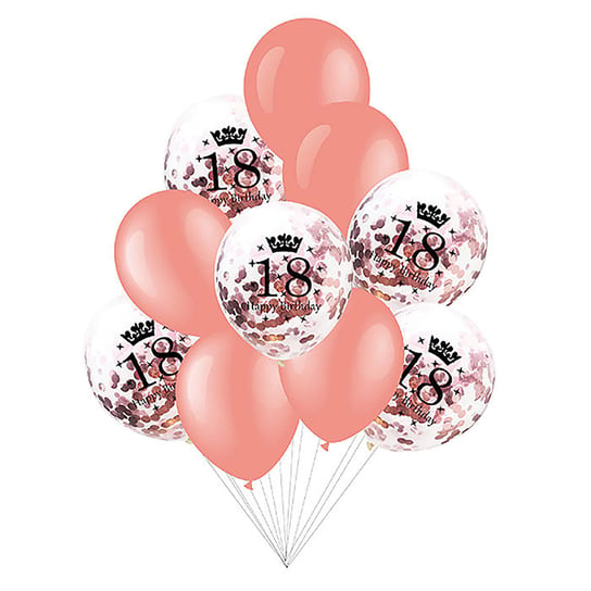 Balony na 18 urodziny zestaw 10 balonów z konfetti , 10m taśma różowe 63390 Forum Design Cards
