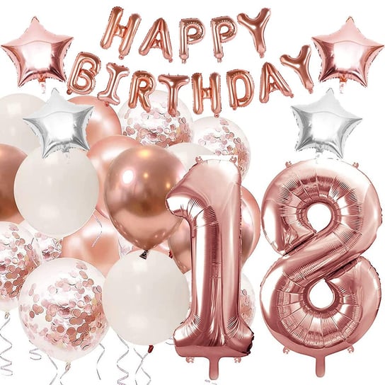 Balony na 18 urodziny zestaw 53 szt. napis happy birthday rosegold Springos