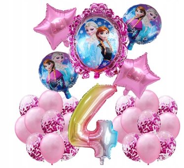 Balony na 4 URODZINY Zestaw - KRAINA LODU - Różowy - 26 szt Inna marka