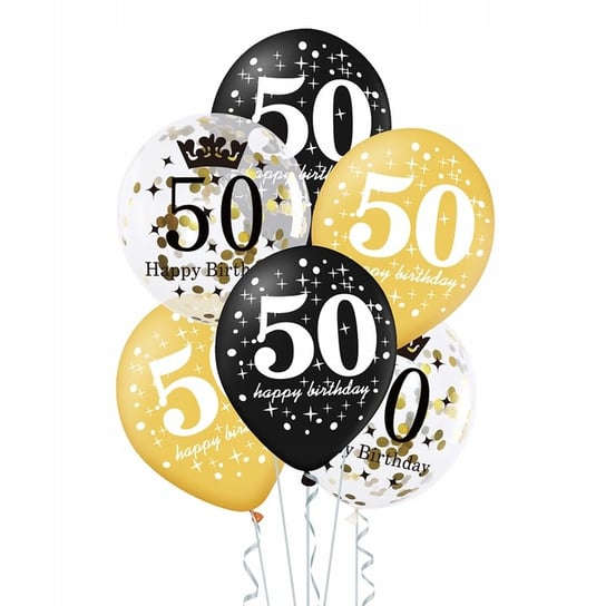 Balony na 50 URODZINY zestaw MIX złoto czarny PartyPal